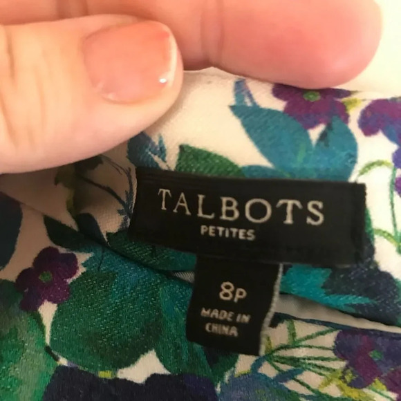 Talbots Cap Sleeve Floral Sheath Dress Size 8P Cotton Linen Spring Wedding Roses - Picture 8 of 9